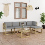 Set Divani da Giardino 6pz con Cuscini Legno di Pino Impregnato