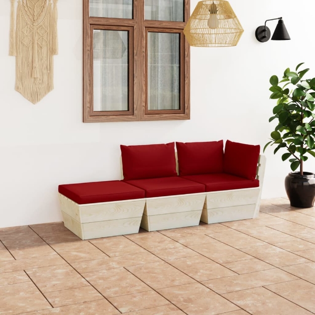 Set Divani da Giardino su Pallet 3 pz con Cuscini Legno Abete