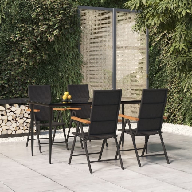 Set da Pranzo da Giardino 5 pz Nero e Marrone in Polyrattan