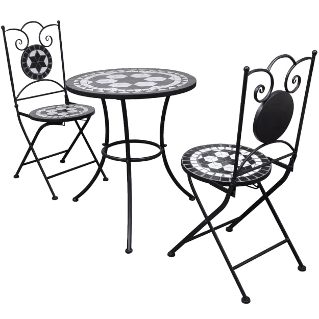 Set da Bistrot 3 pz in Piastrelle di Ceramica Nero e Bianco