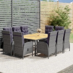 Set da Pranzo per Giardino 11 pz Polyrattan Grigio