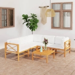 Set Divani da Giardino 6pz Cuscini Crema Legno Massello di Teak