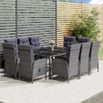 Set da Pranzo per Giardino 11 pz Polyrattan Grigio