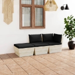 Set Divani da Giardino su Pallet 3 pz con Cuscini Legno Abete