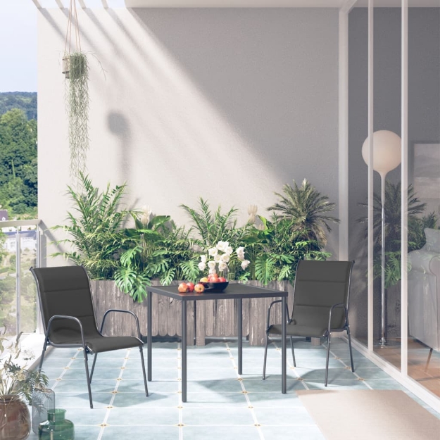 Set da Pranzo per Giardino 3 pz in Acciaio Nero