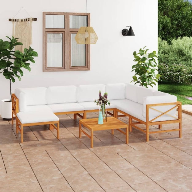 Set Divani da Giardino 8pz Cuscini Crema Legno Massello di Teak