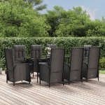 Set Salotto da Giardino con Cuscini 9pz Nero in Polyrattan