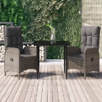 Set Salotto Giardino 3 pz con Cuscini Nero e Grigio Polyrattan