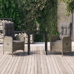 Set Salotto Giardino 3 pz con Cuscini Nero e Grigio Polyrattan