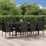 Set Salotto da Giardino con Cuscini 9pz Nero in Polyrattan