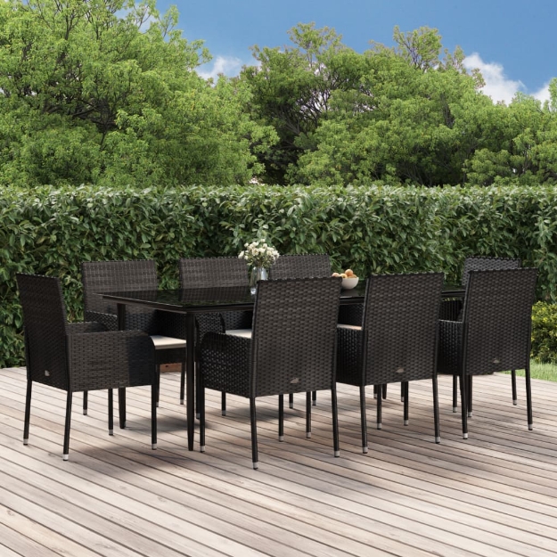 Set Salotto da Giardino con Cuscini 9pz Nero in Polyrattan