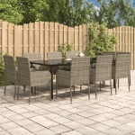 Set Mobili Giardino 11 pz con Cuscini Polyrattan Nero e Grigio