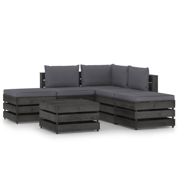 Set Divani da Giardino con Cuscini 6 pz Legno Impregnato Grigio