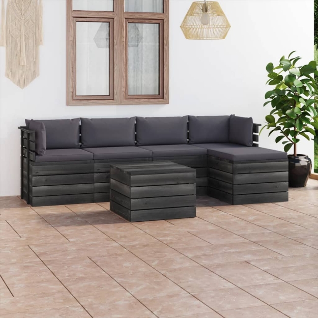 Set Divani da Giardino su Pallet 6 pz con Cuscini Massello Pino