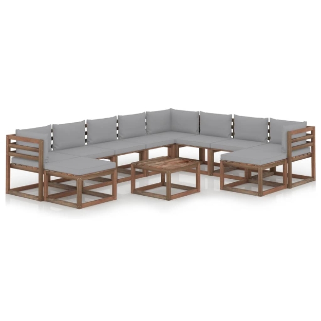 Set Divani da Giardino con Cuscini 11 pz Grigio