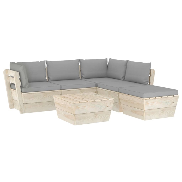 Set Divani da Giardino su Pallet 6 pz con Cuscini Legno Abete