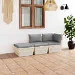 Set Divani da Giardino su Pallet 3 pz con Cuscini Legno Abete