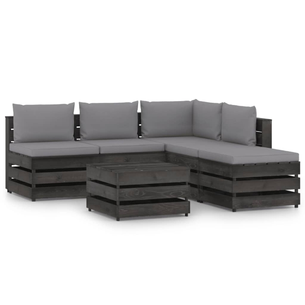 Set Divani da Giardino con Cuscini 6 pz Legno Impregnato Grigio