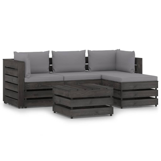 Set Divani da Giardino con Cuscini 5 pz Legno Impregnato Grigio