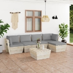 Set Divani da Giardino su Pallet 6 pz con Cuscini Legno Abete