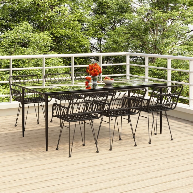 Set da Pranzo da Giardino 7 pz Nero in Polyrattan