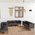 Set Divani da Giardino 9 pz con Cuscini in Polyrattan Grigio