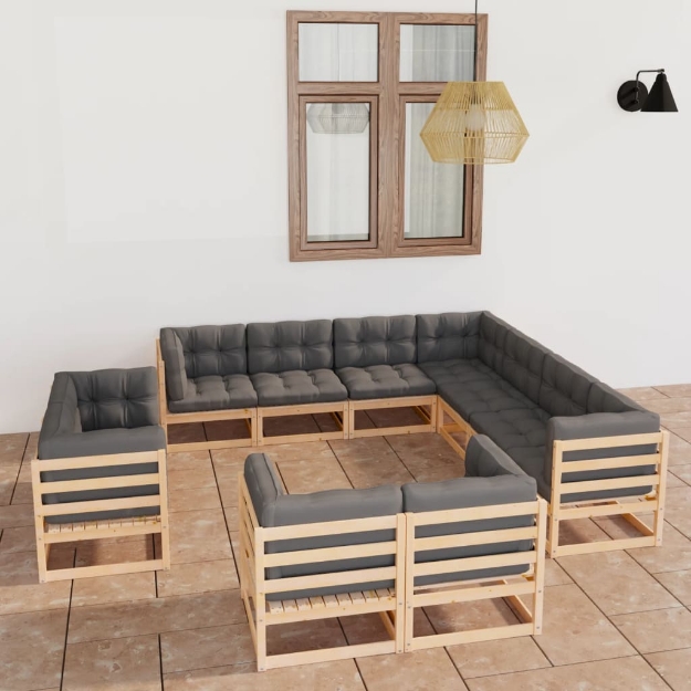 Set Divani da Giardino 11 pz con Cuscini Legno Massello di Pino