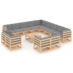 Set Divani da Giardino 14 pz con Cuscini Legno Massello di Pino