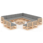 Set Divani da Giardino 14 pz con Cuscini Legno Massello di Pino