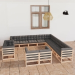 Set Divani da Giardino 13 pz con Cuscini Legno Massello di Pino