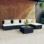 Set Salotto da Giardino 6 pz con Cuscini in Polyrattan Nero