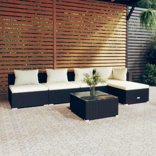 Set Salotto da Giardino 6 pz con Cuscini in Polyrattan Nero