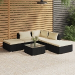 Set Salotto da Giardino 6 pz con Cuscini in Polyrattan Nero