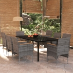 Set da Pranzo da Giardino 9 pz con Cuscini in Grigio e Nero