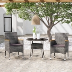 Set da Pranzo per Giardino 3 pz in Polyrattan Grigio