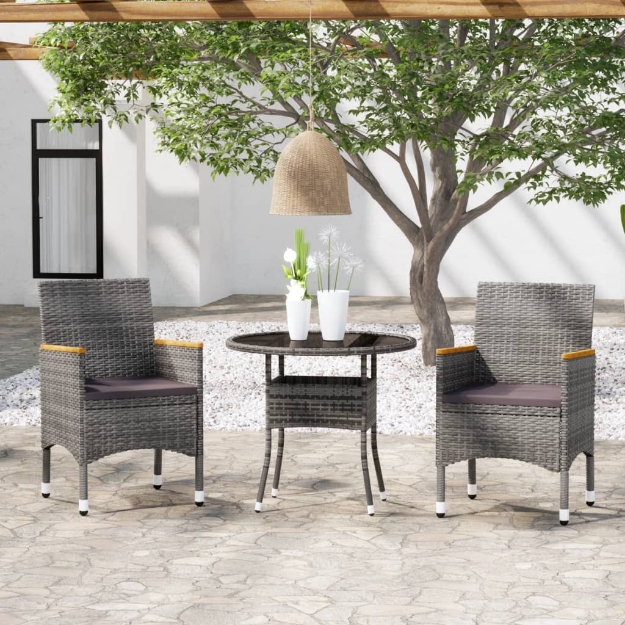 Set da Pranzo per Giardino 3 pz in Polyrattan Grigio