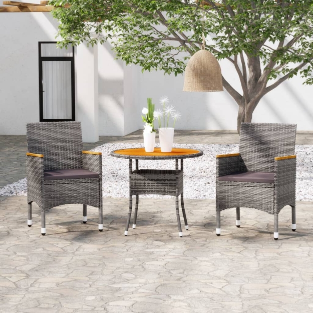 Set da Pranzo per Giardino 3 pz in Polyrattan Grigio