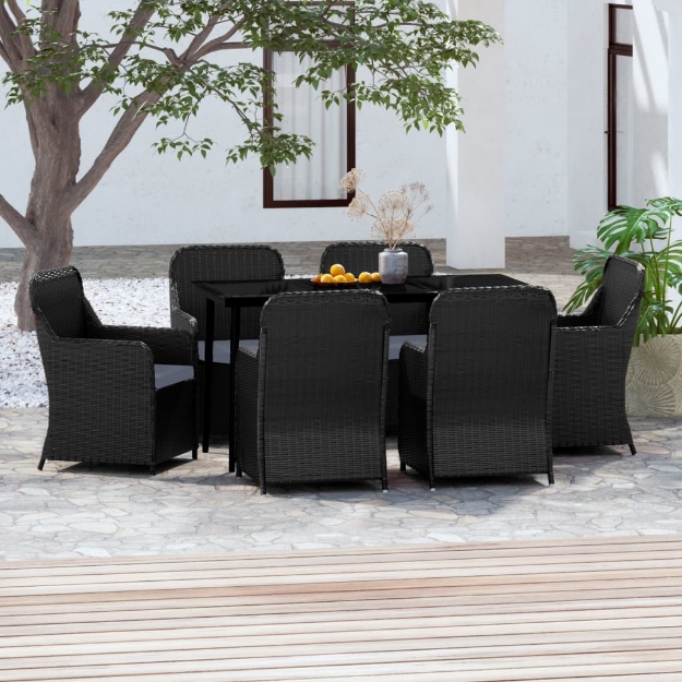 Set Mobili da Pranzo per Giardino 7 pz con Cuscini Nero