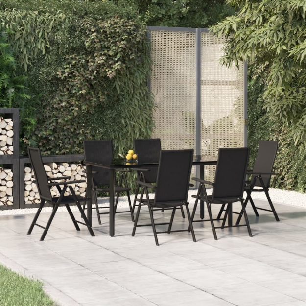 Set da Pranzo da Giardino 7 pz Nero in Polyrattan