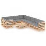 Set Divani da Giardino 10 pz con Cuscini Legno Massello di Pino