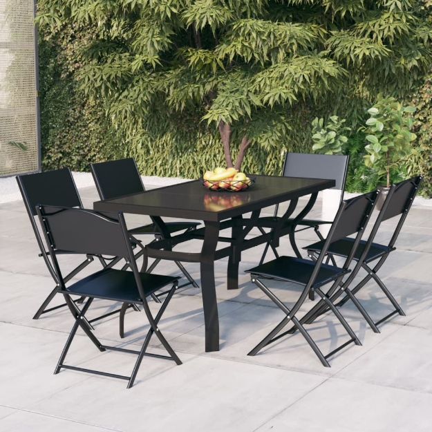 Set da Pranzo per Giardino 7 pz Grigio e Nero