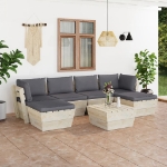 Set Divani da Giardino su Pallet 7 pz con Cuscini Legno Abete