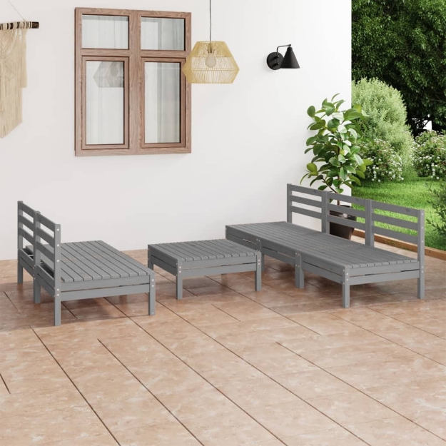 Set Divani da Giardino 6 pz Grigio in Legno Massello di Pino