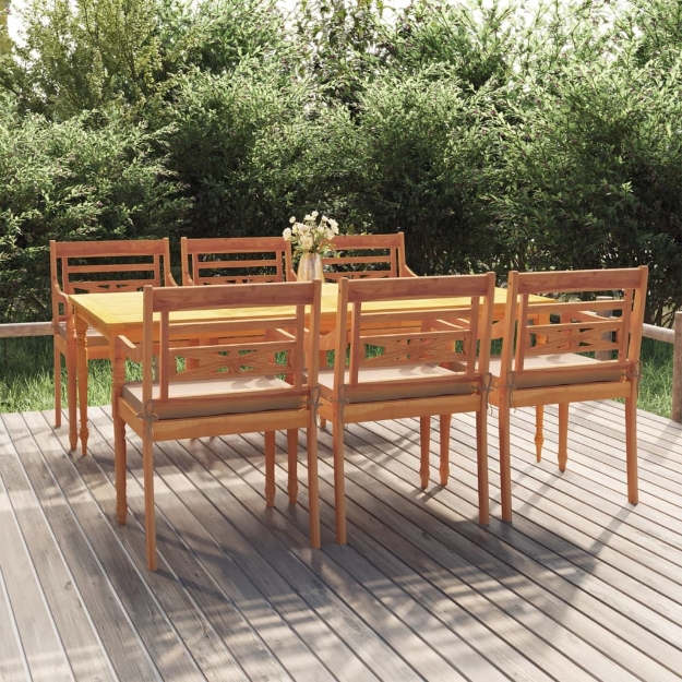 Set da Pranzo Giardino 7pz con Cuscini Legno Massello di Teak