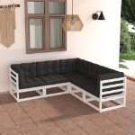 Set Divani da Giardino 5 pz con Cuscini Legno Massello di Pino