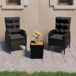 Set da Bistrot per Giardino 3 pz in Polyrattan e Acacia Nero