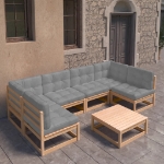 Set Divani da Giardino 7 pz con Cuscini Legno Massello di Pino