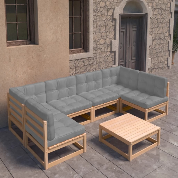 Set Divani da Giardino 7 pz con Cuscini Legno Massello di Pino