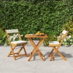 Set da Bistrò Pieghevole 3pz con Cuscini Legno Massello Acacia