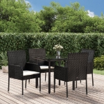 Set da Pranzo da Giardino 5 pz Nero con Cuscini in Polyrattan